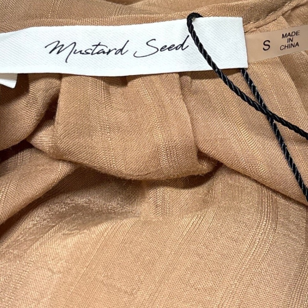 Mustard Seed Ruffle Trim Mini Dress Prairie Boho Long Sleeve Brown M NWT - Picture 8 of 10